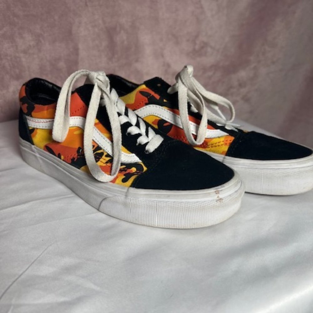 Vans Skate Shoes Mens Orange Camouflage Low Top Lace Up Old